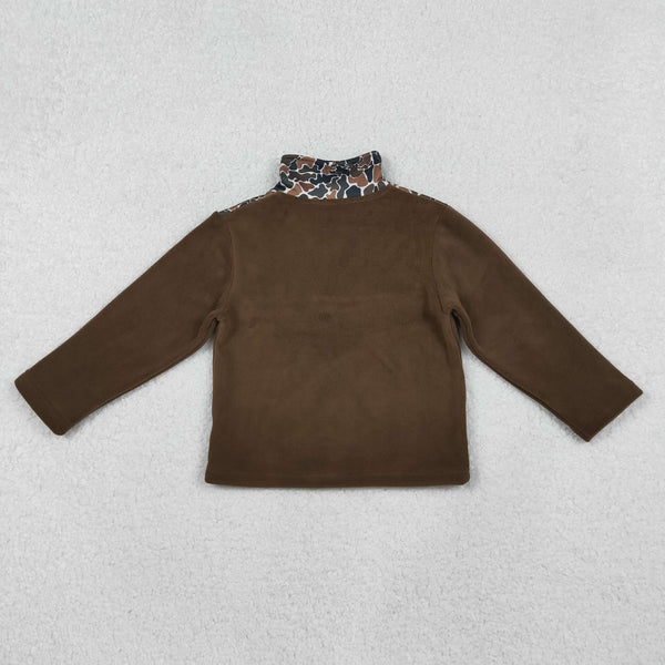 BT1309 RTS boy clothes velvet brown camo boys winter top