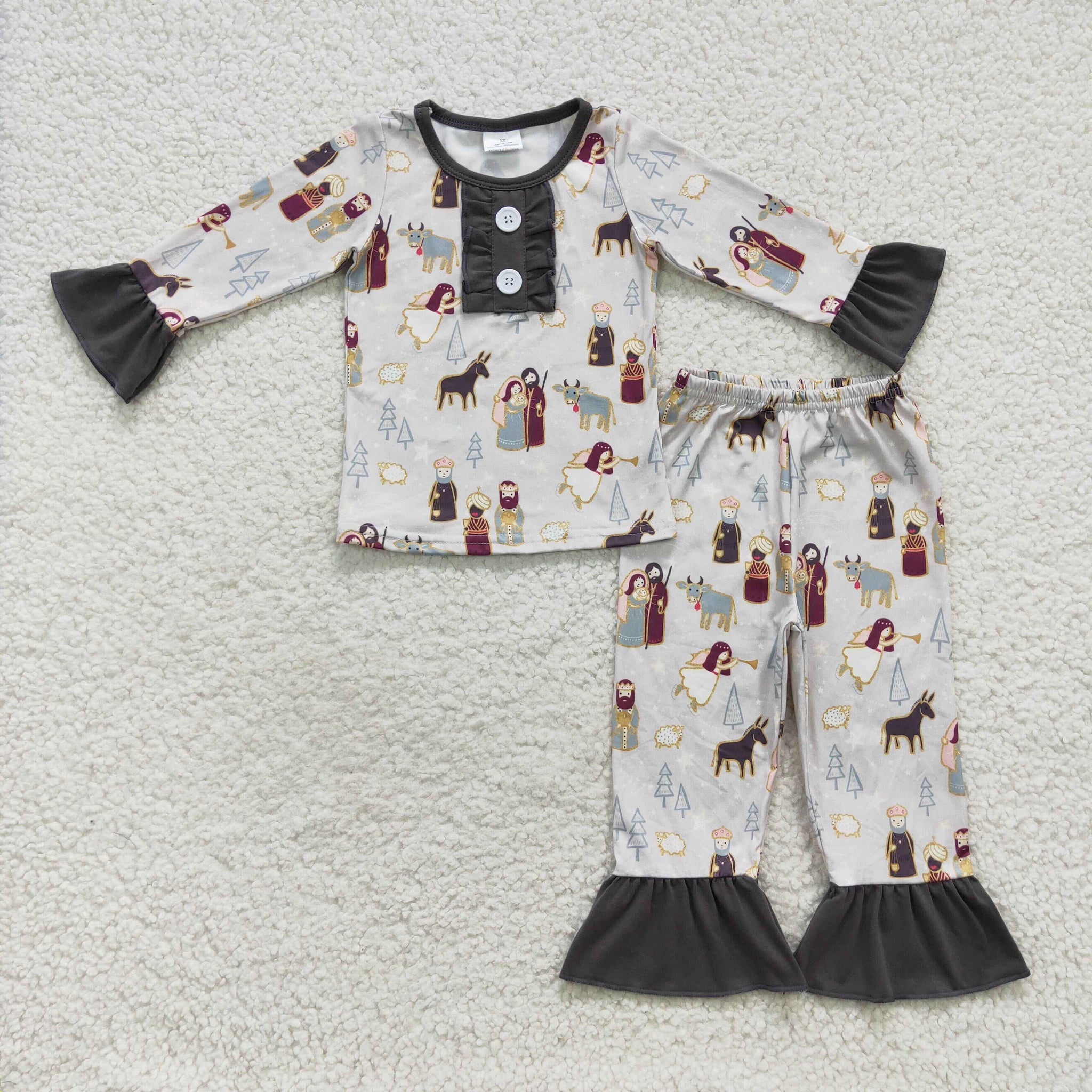 GLP0587 RTS toddler girl clothes jesus winter pajamas set