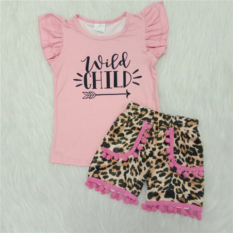 C3-3 girl wild child leopard  short sleeve set-promotion 2024.3.23 $5.5