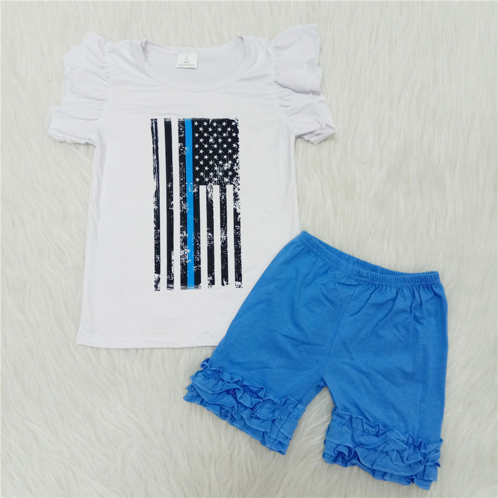 A7-12 girl blue flag short sleeve set-promotion 2024.3.2 $2.99