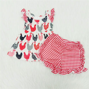 A3-22 girl  summer farm chicken flutter sleeve set-promotion 2024.3.16 $5.5