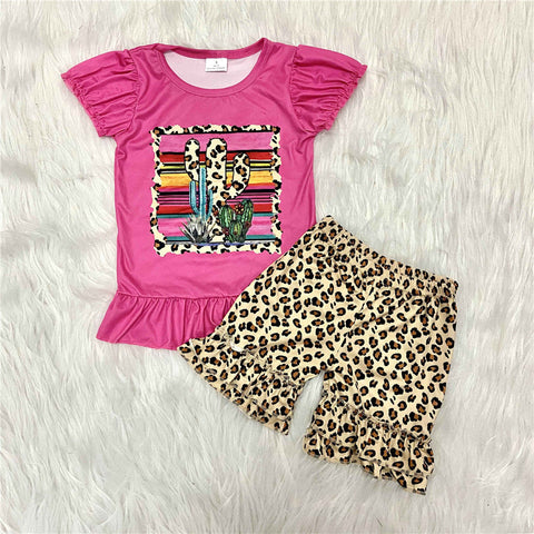 C1-11 girl cactus leopard pink short sleeve set-promotion 2024.5.25 $2.99