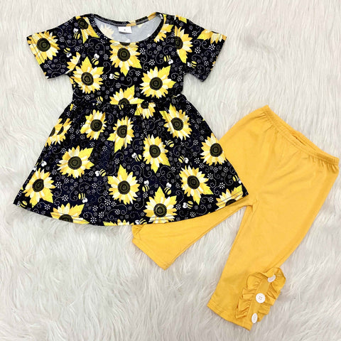 C7-15 girl sunflower yellow capris short sleeve spring fall set--promotion 2024.6.29 $2.99