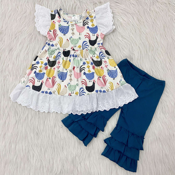 A14-1 girl chicken lace navy fall spring farm set(capris)-promotion 2024.2.44 $2.99