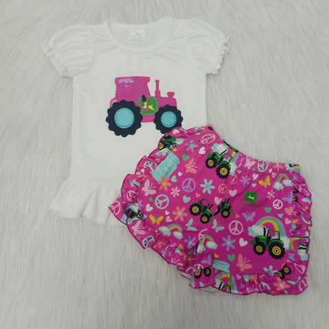 C8-4 girl pink truck short sleeve set-promotion $5.5 2024.4.13