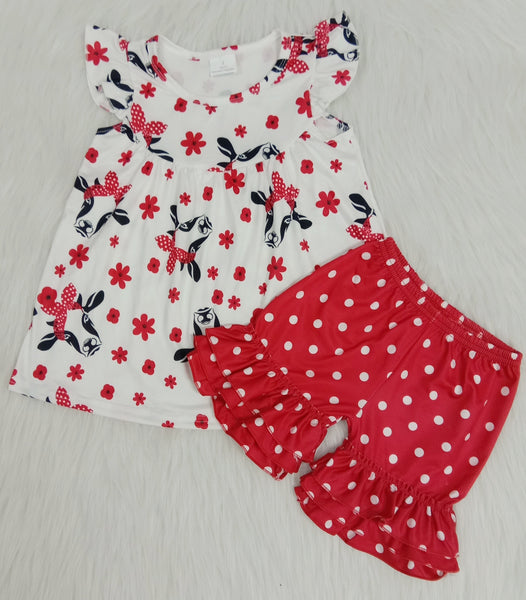 girl  summer horse red dot farm cow flutter sleeve -promotion $5.5 2024.4.13