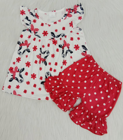 girl  summer horse red dot farm cow flutter sleeve -promotion $5.5 2024.4.13