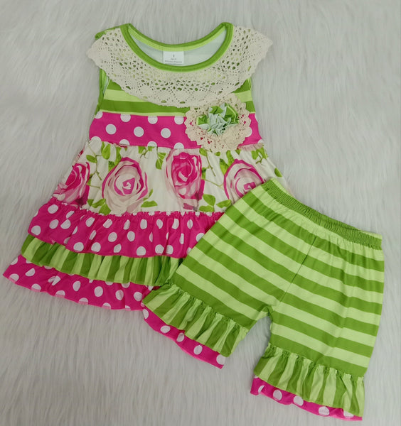 girl clothes green ruffles sleeveless summer set