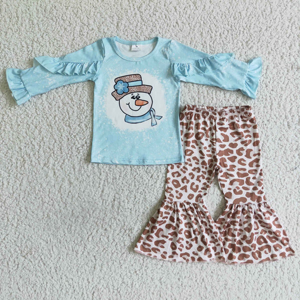 GLP0093 baby girl clothes blue snowman leopard winter outfits-promotion 2024.10. 12 $5.5