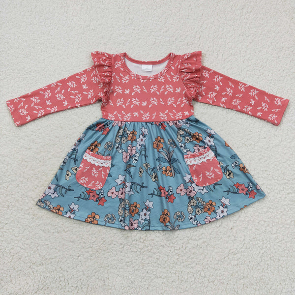 GLD0338 baby girl clothes floral girl winter dress