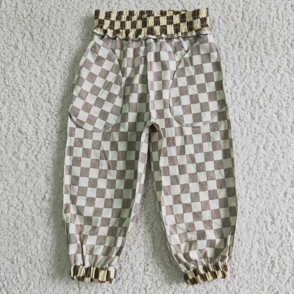 P0021 baby casual pants  yellow girl plaid girls pants