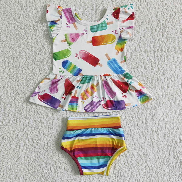 kids clothing colorful popsicle bummies short sleeve set
