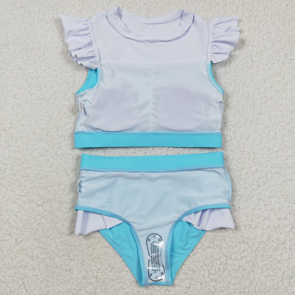 S0132 baby girl clothes blue princess swimsuit swimwear 1