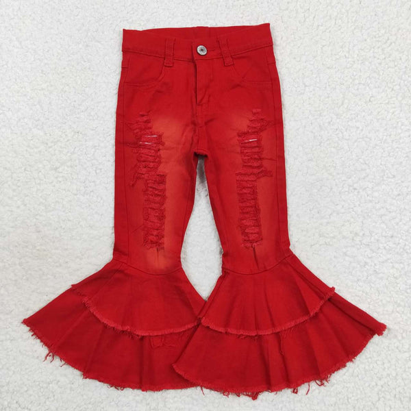 P0270  kids clothes girls red jeans bell botton pant flare pants