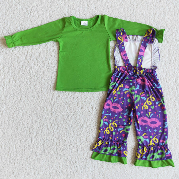 6 A28-19 toddler girl clothes green purple Mardi Gras outfit