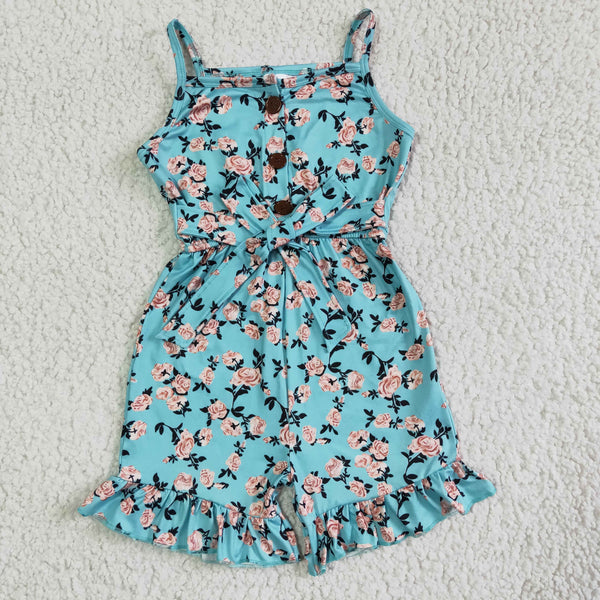 SR0002 RTS baby girl clothes floral button shorts romper girl summer jumpsuit