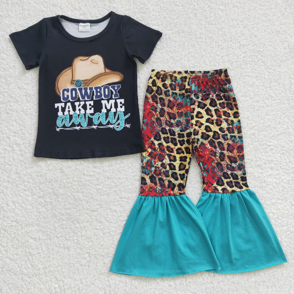 GSPO0373 baby girl clothes cowboy take me away bell bottom outfit bells set