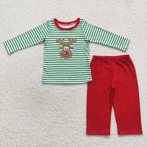 BLP0180 toddler boy clothes deer embroidery boy christmas outfit