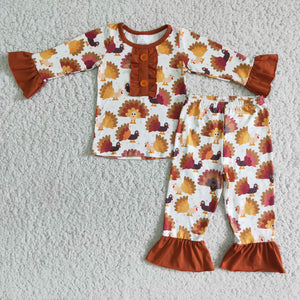 6 A8-13 girl thanksgiving turkey pajamas - promotion 2023.10.14