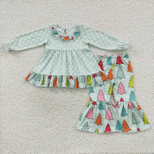 GLP0618 baby girls clothes green tree kids christmas outfit