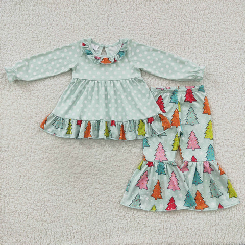 GLP0618 baby girls clothes green tree kids christmas outfit