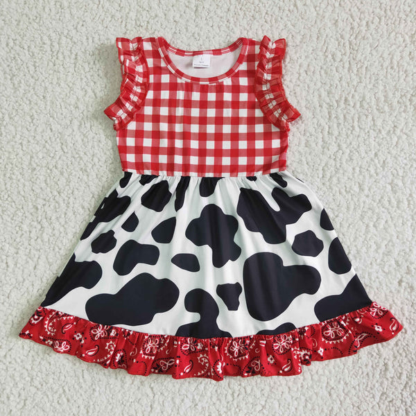 GSD0015 kids clothing summer cow red plaid sleeveless dress--promotion 2025.3.15 $2.99