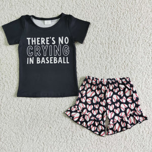 GSSO0023 RTS kids clothing black baseball summer set-promotion 2024.5.3 $5.5