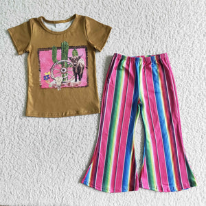 GSPO0069 kids clothing cactus colorful stripe fall spring set-promotion 6.1 $5.5