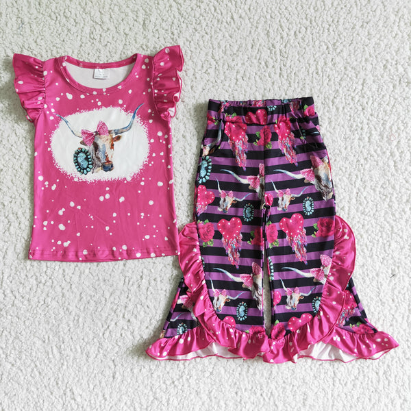 GSPO0102 girl fall spring cow hot pink set