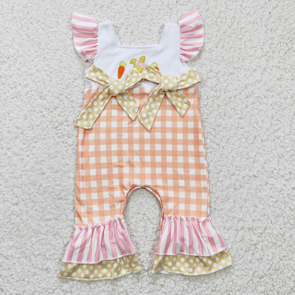 SR0129 baby girl clothes embroidery carrot easter romper
