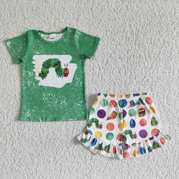 GSSO0108 kids clothing girl green caterpillar pocket set-promotion 2024.5.18 $5.5