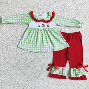 GLP0033 RTS girl winter christmas green red long sleeve set