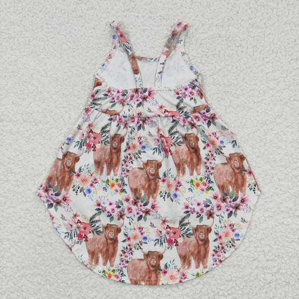 GSD0265 kids clothes girls highland cow summer tunic top (not nornal midi dress)