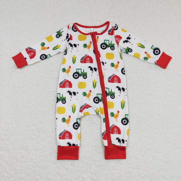 LR0672 RTS baby girl clothes tractor farm zipper winter romper