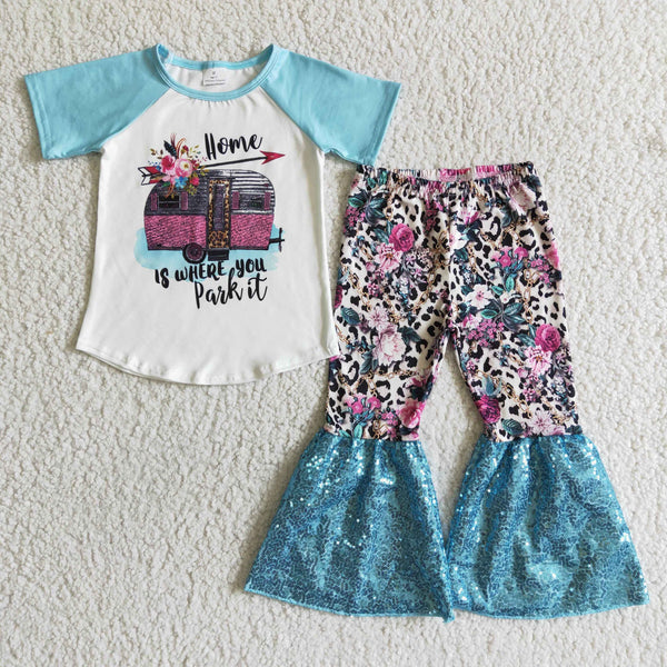 kids clothing home blue sequin fall spring short sleeve set-promotion 2024.6.15 $5.5