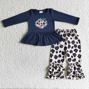 GLP0037 girl navy leopard halloween emboridrey set