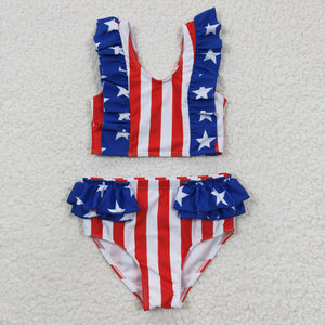 S0090 toddler girl clothes july 4th patriotic summer swimsuit