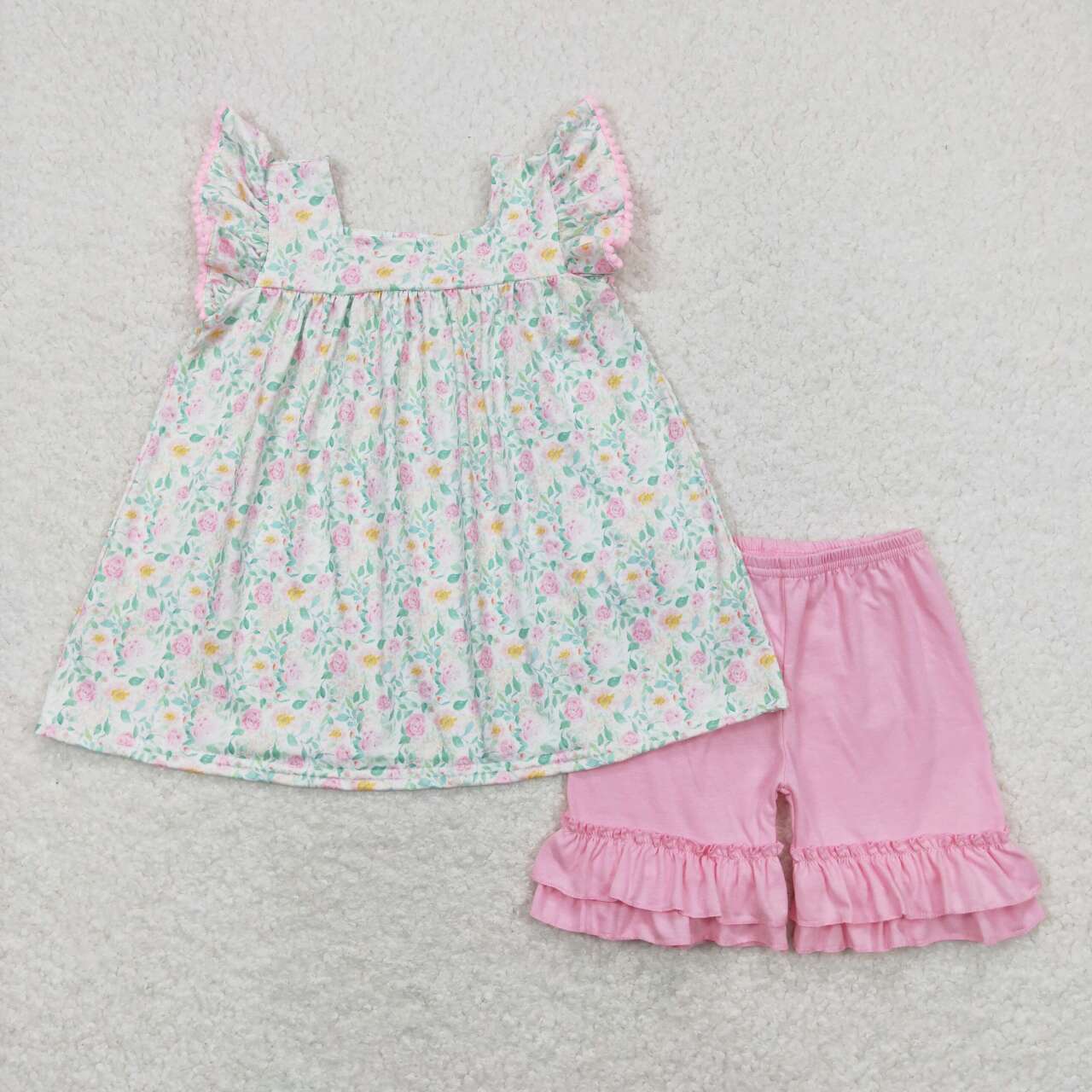 GSSO0487 baby girl clothes flower summer outfits toddler summer shorts set