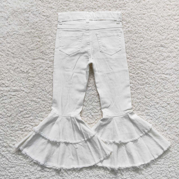 P0129 kids clothes girls bell bottom jeans white flare pant