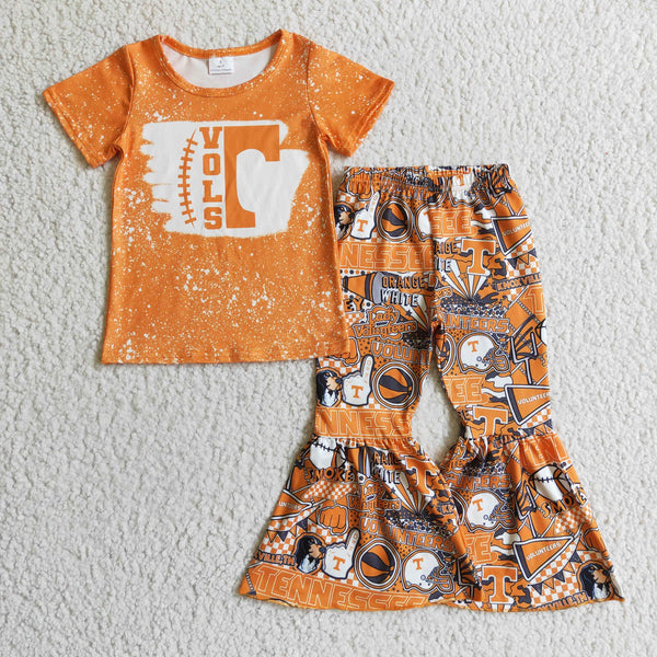 GSPO0241 RTS baby girl clothes orange state outfits fall spring bell bottom set