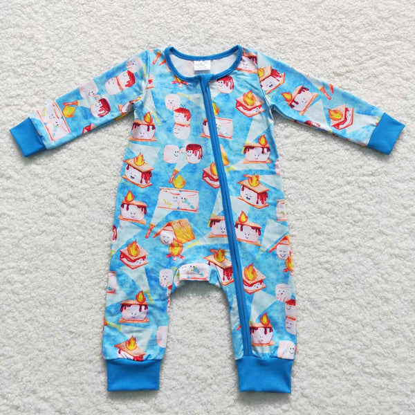LR0617 baby clothes flame snowman fire blue baby winter romper