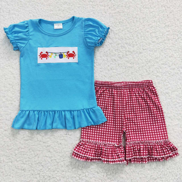GSSO0274 baby girl clothes embroidery crab girl summer outfit-promotion $5.5 2026.5.9