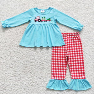 GLP0609 toddler girl clothes tree truck embroidery girl christmas outfit