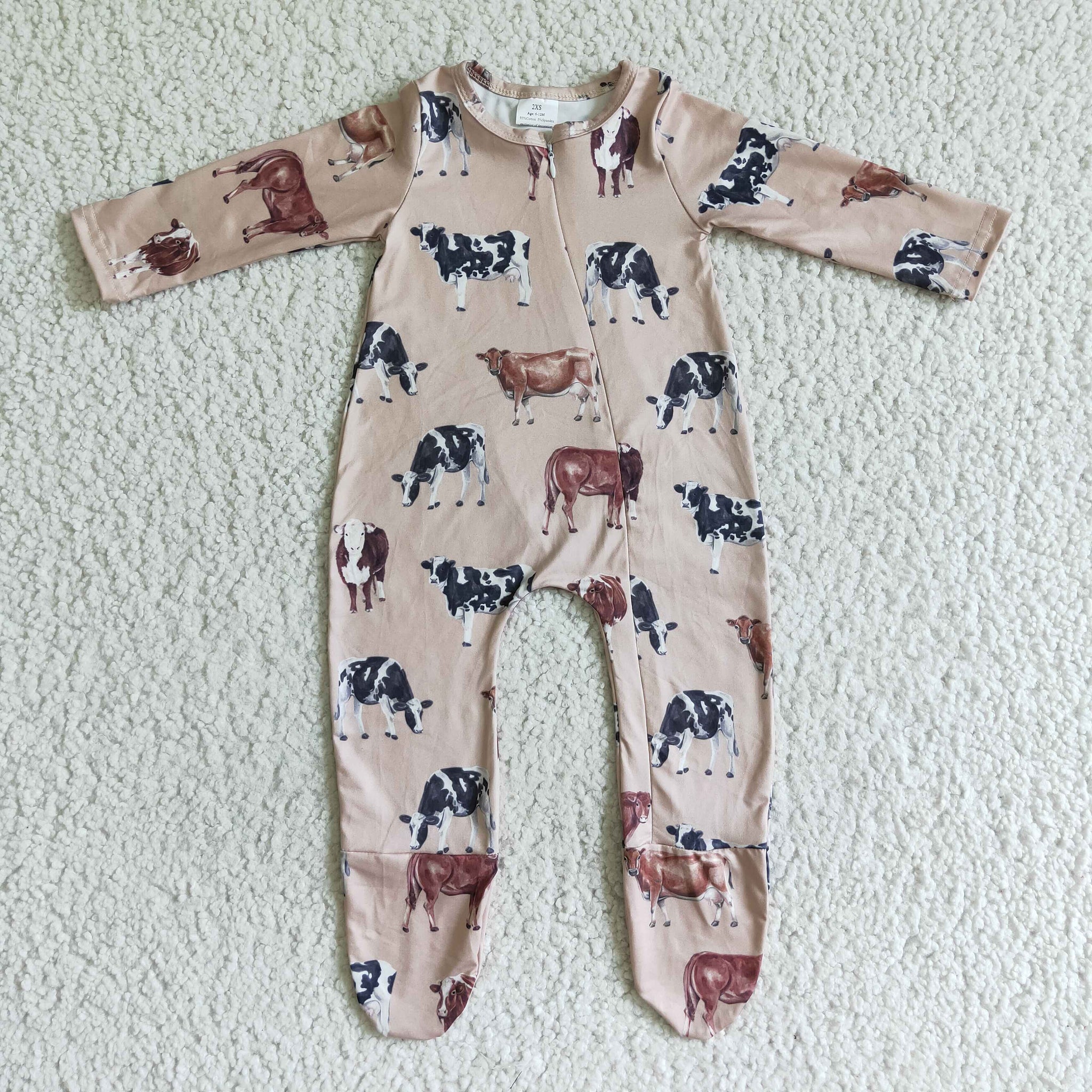 LR0073 newborn baby clothes cow zipper romper-promotion 2024.11.16 $5.5