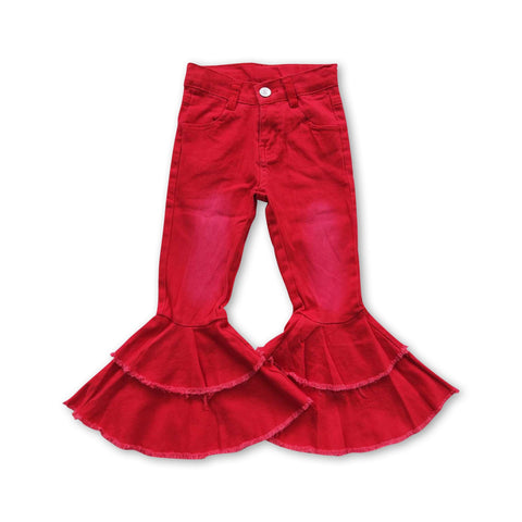 P0006 teenage girls clothing girls pants red jeans toddler bell bottoms