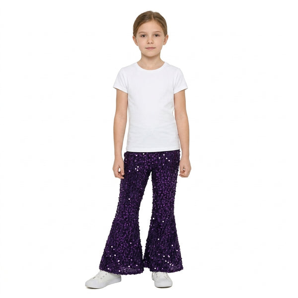 RTS P0032 toddler girl clothes purple sequin flared pants