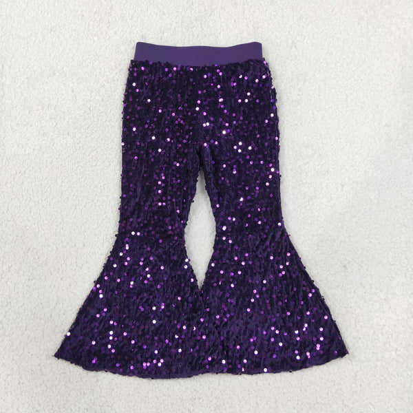 RTS P0032 toddler girl clothes purple sequin flared pants