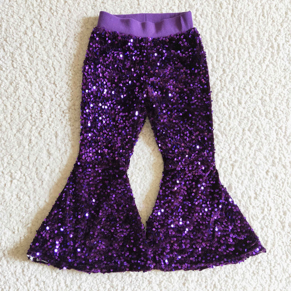 RTS toddler clothes matching clothing solid color print girl sequins bell bottom pant-2025.11.4