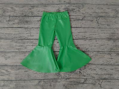 P0051 baby girl clothes green leather pant bell bottom pants flare pant