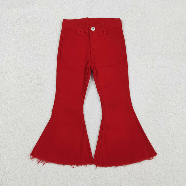 P0083 RTS kids clothes girls red jeans bell botton pant flare pants